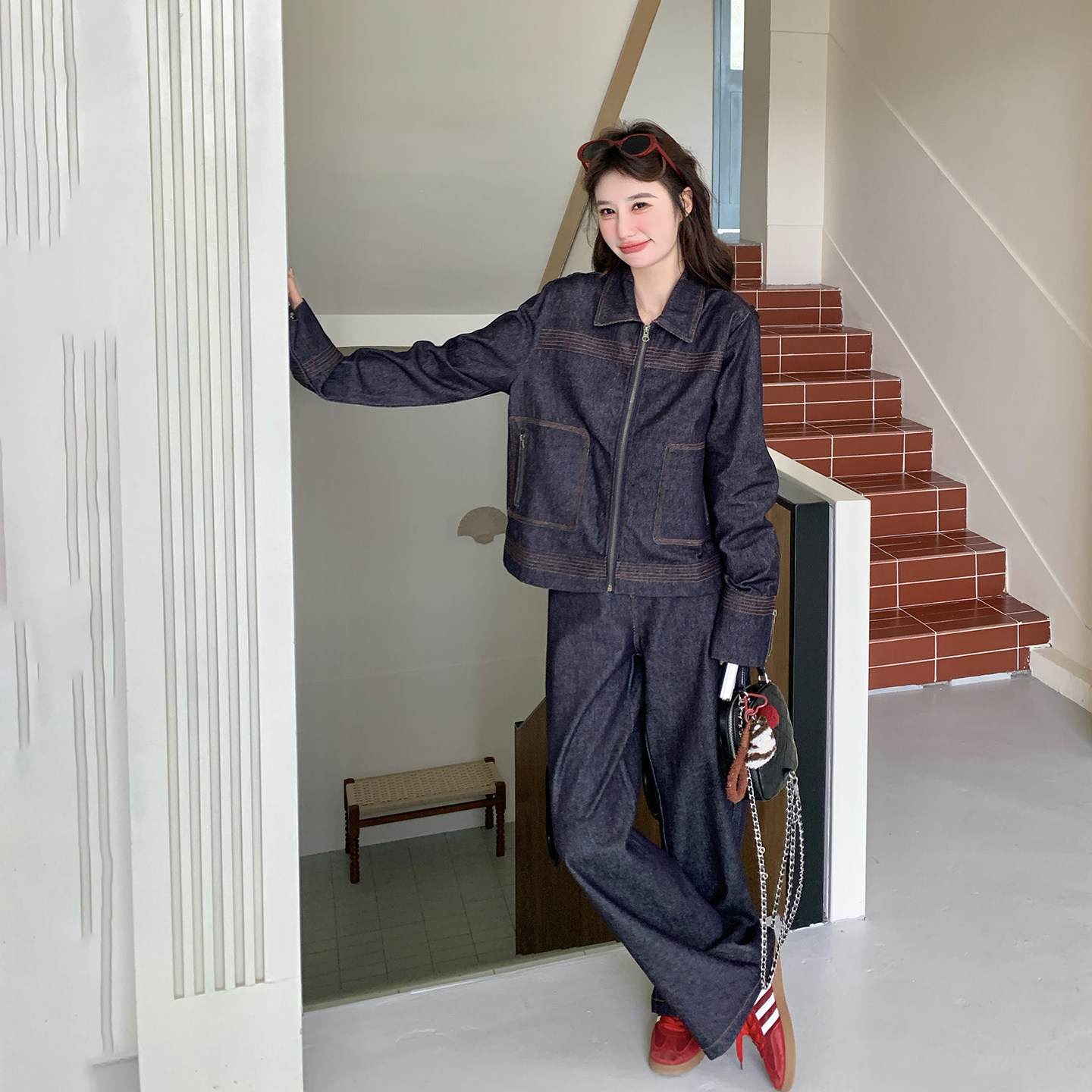 复古百搭牛仔外套阔腿裤套装女2026春季新款甜酷风流行爆款两件套,女装/女士精品,时尚套装,淘宝优惠券,粉丝福利购,淘宝优惠卷