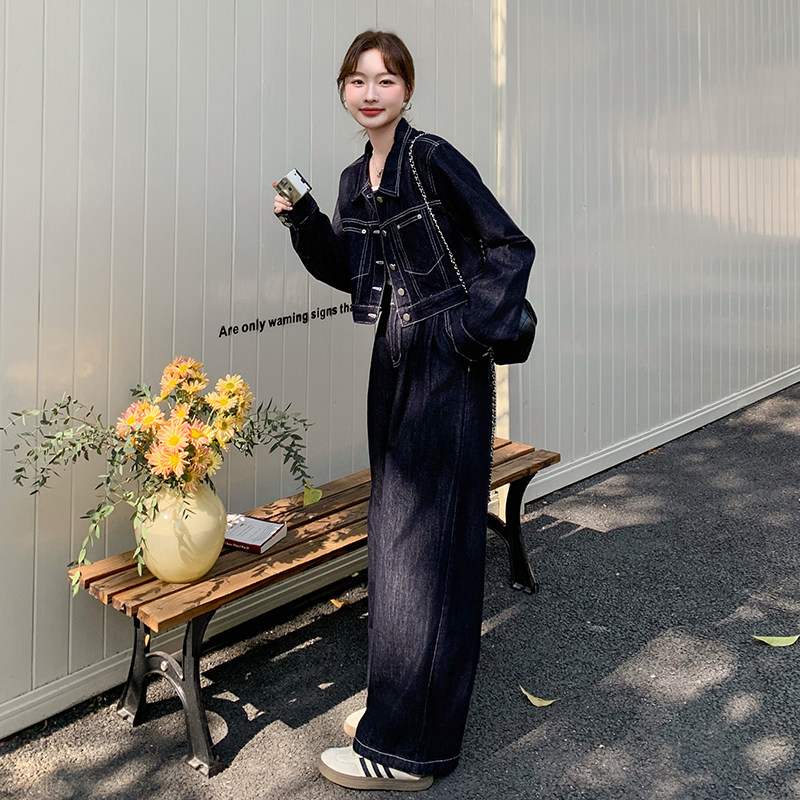 小香风港风复古牛仔套装女2026年春秋季新款夹克外套阔腿裤两件套,女装/女士精品,时尚套装,淘宝优惠券,粉丝福利购,淘宝优惠卷