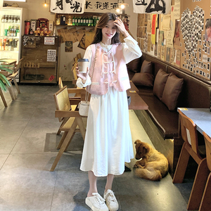 马甲连衣裙两件套女2024年春秋新款中国风高级感减龄甜美温柔套装