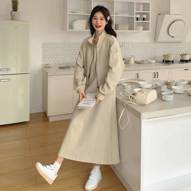 法式夹克外套背心连衣裙套装女2025春秋季新款韩系高级长裙两件套