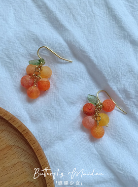 橙色橘子耳环清新甜美耳饰小众设计感高级复古百搭少女耳夹无耳洞
