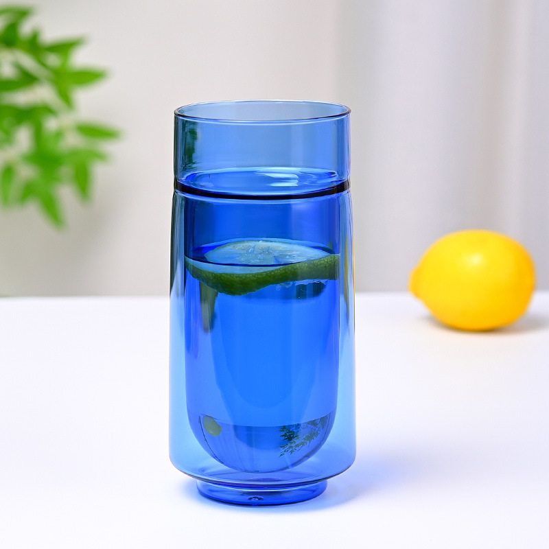 韩国风品质彩色玻璃杯颜值ins风无把手咖啡杯双层不烫手可耐高温