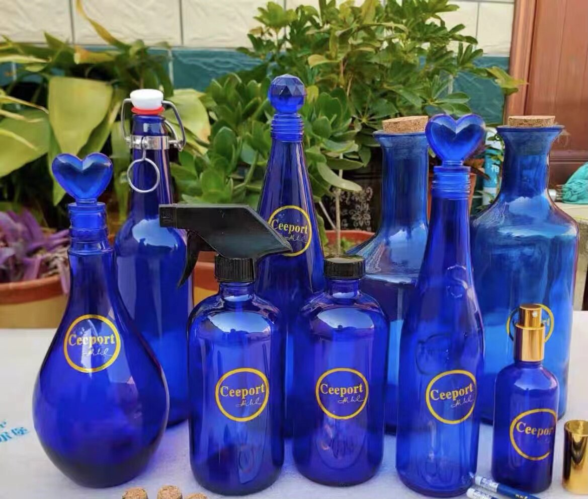 零极限清理工具套装蓝色玻璃瓶喷壶酒瓶玻璃杯冷水壶克莱因蓝纯色