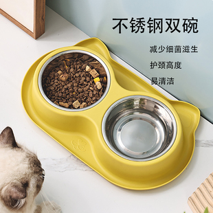 宠物猫狗喂食喂水双碗防蚂蚁防虫不锈钢材质防滑防打翻猫碗狗碗