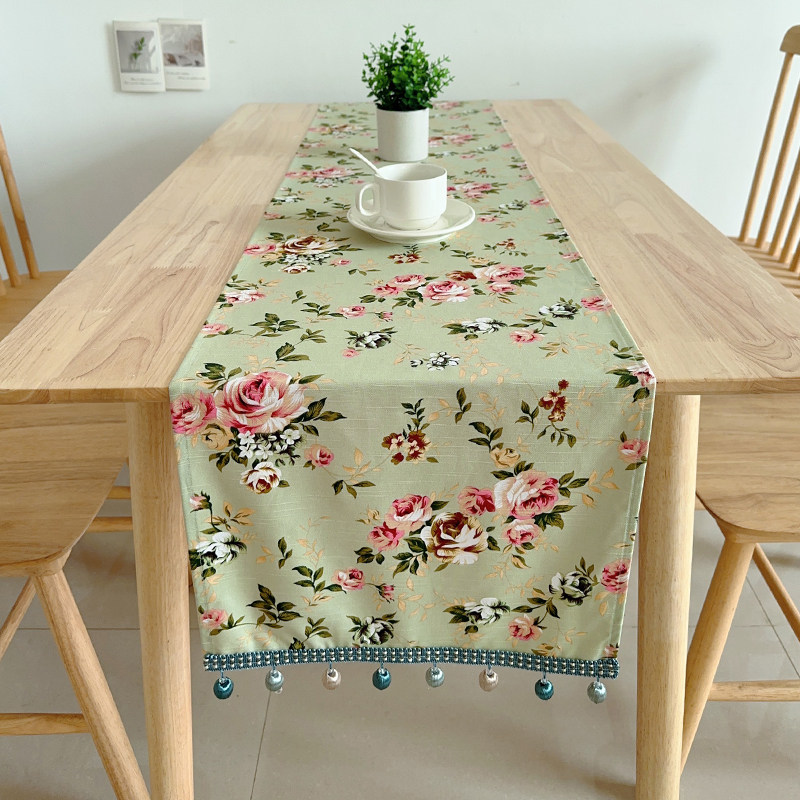 美式花卉桌旗北欧田园风鞋柜盖布旗装饰床尾旗斗柜盖巾茶几台布