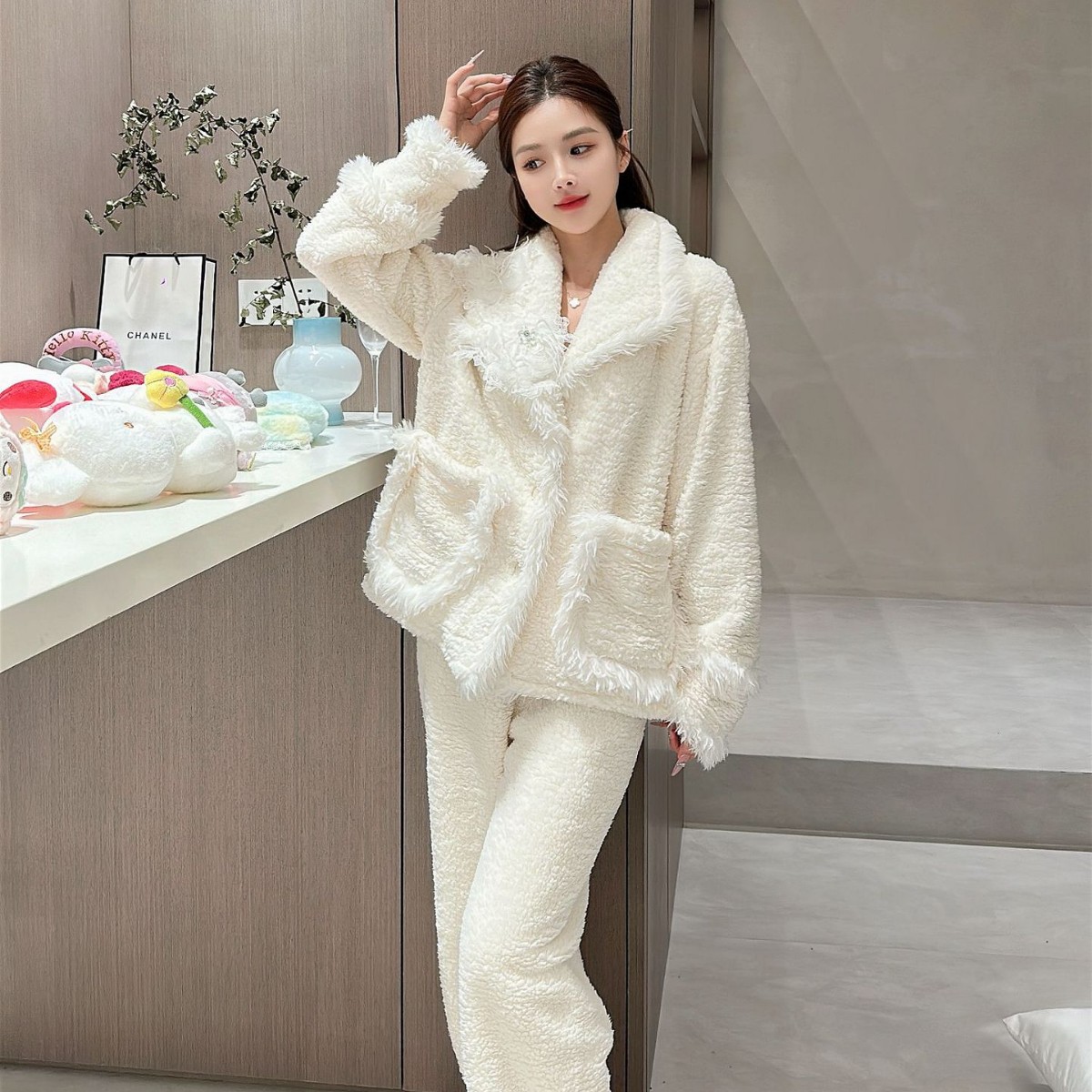 小香风韩版冬季法兰绒睡衣女加厚保暖可外穿公主毛绒家居服女套装