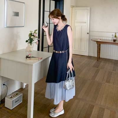 爆款现货     新款时尚拼接连衣裙配腰带2C098-8550P135K198