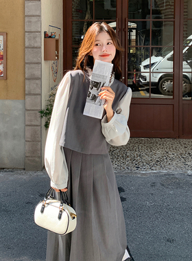 2026春秋季新品韩系慵懒风拼接两件套裙2C057-8133-P155-K228