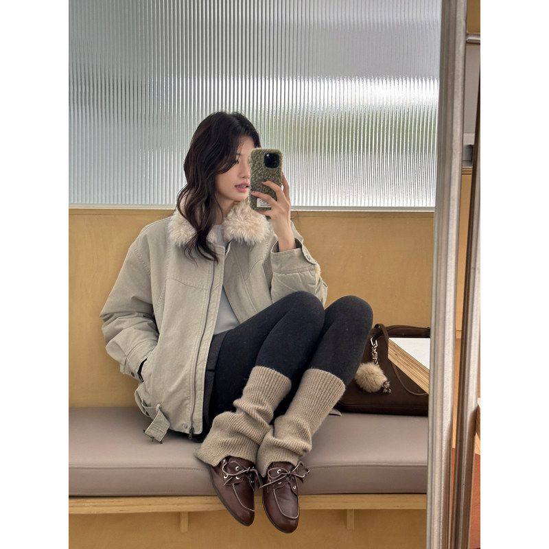 韩版休闲风牛仔夹克外套女冬季新款翻领羊羔毛保暖宽松百搭短大衣