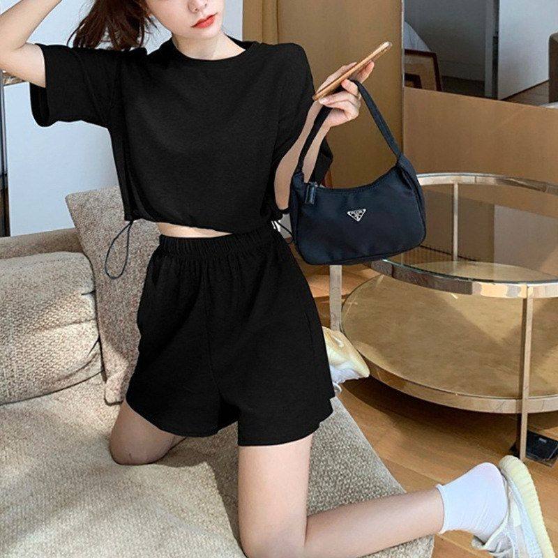 休闲时尚套装夏季短款抽绳上衣短袖t恤女高腰阔腿短裤两件套新款,女装/女士精品,时尚套装,淘宝优惠券,粉丝福利购,淘宝优惠卷