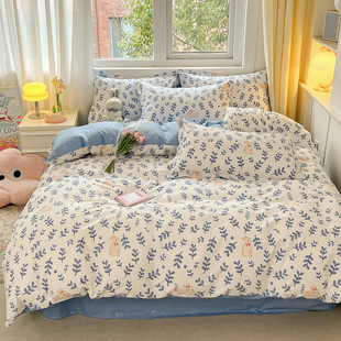 床上四件套100纯棉全棉床笠款被套床单双人1米5床三件套床上用品