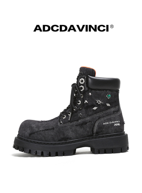 孙天宇同款 ADC达芬奇 ADCDAVINCI 厚底马丁靴 洗水牛仔布工装靴