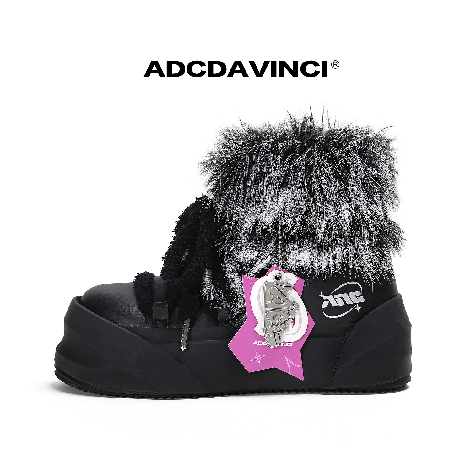 ADC达芬奇 秋冬加绒新款百搭休闲舒适时尚厚底增高保暖短筒雪地靴