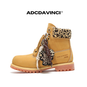 豹纹拉丝大黄靴 ADC达芬奇 ADCDAVINCI 头层牛皮户外百搭靴子