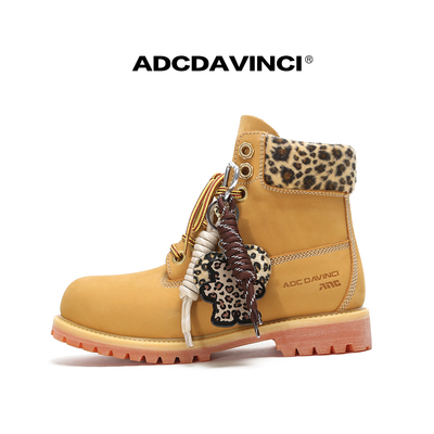 ADC达芬奇 ADCDAVINCI 豹纹拉丝大黄靴/头层牛皮户外百搭靴子