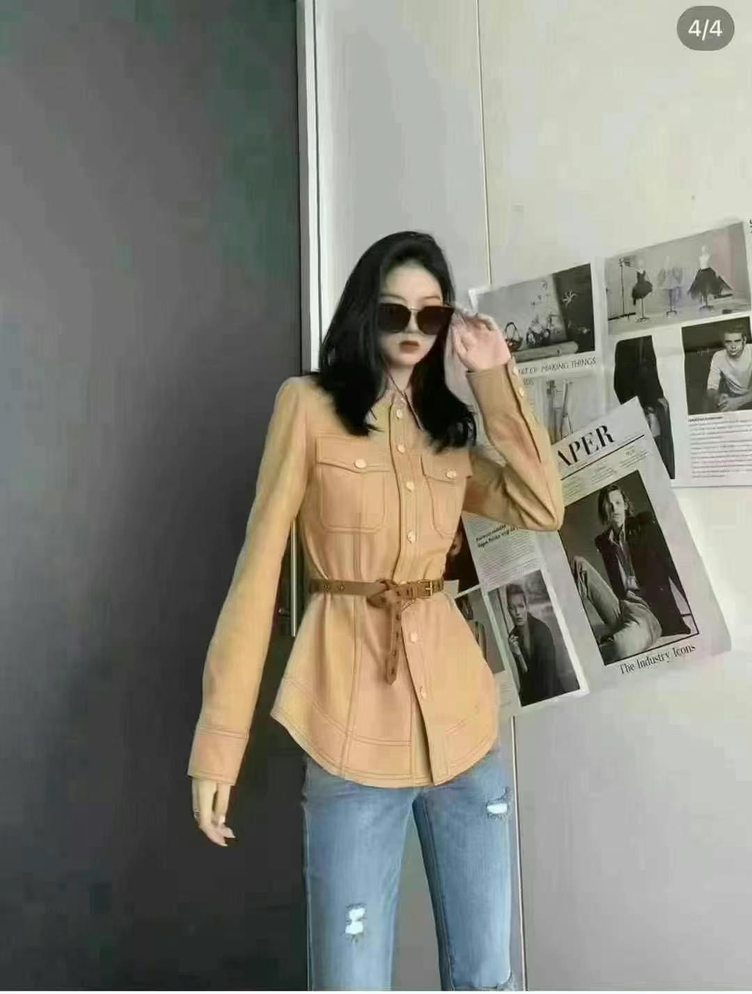 5300795专柜正品2025春秋新款收腰打底衫衬衫外套长袖通勤POLO领