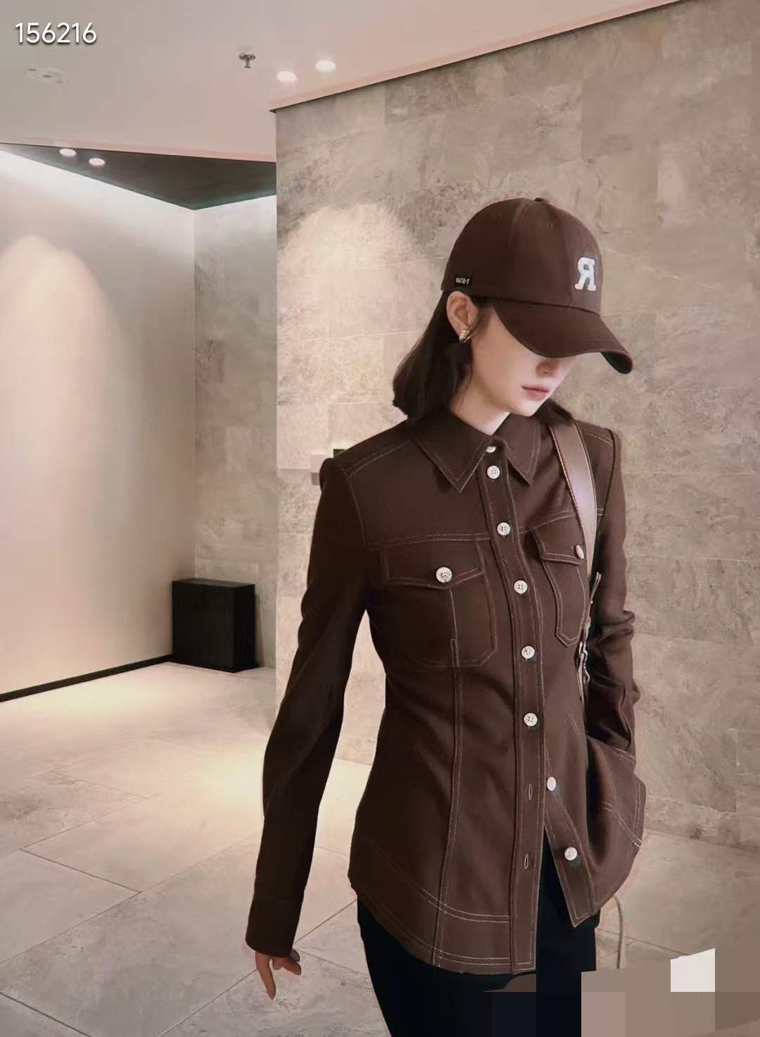 5300795阿家专柜正品2025春秋新款百搭口袋纯色衬衫外套长袖通勤