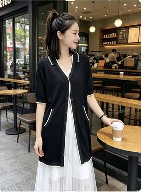 701014专柜正品新款时尚百搭显瘦V领短袖针织开衫外套特