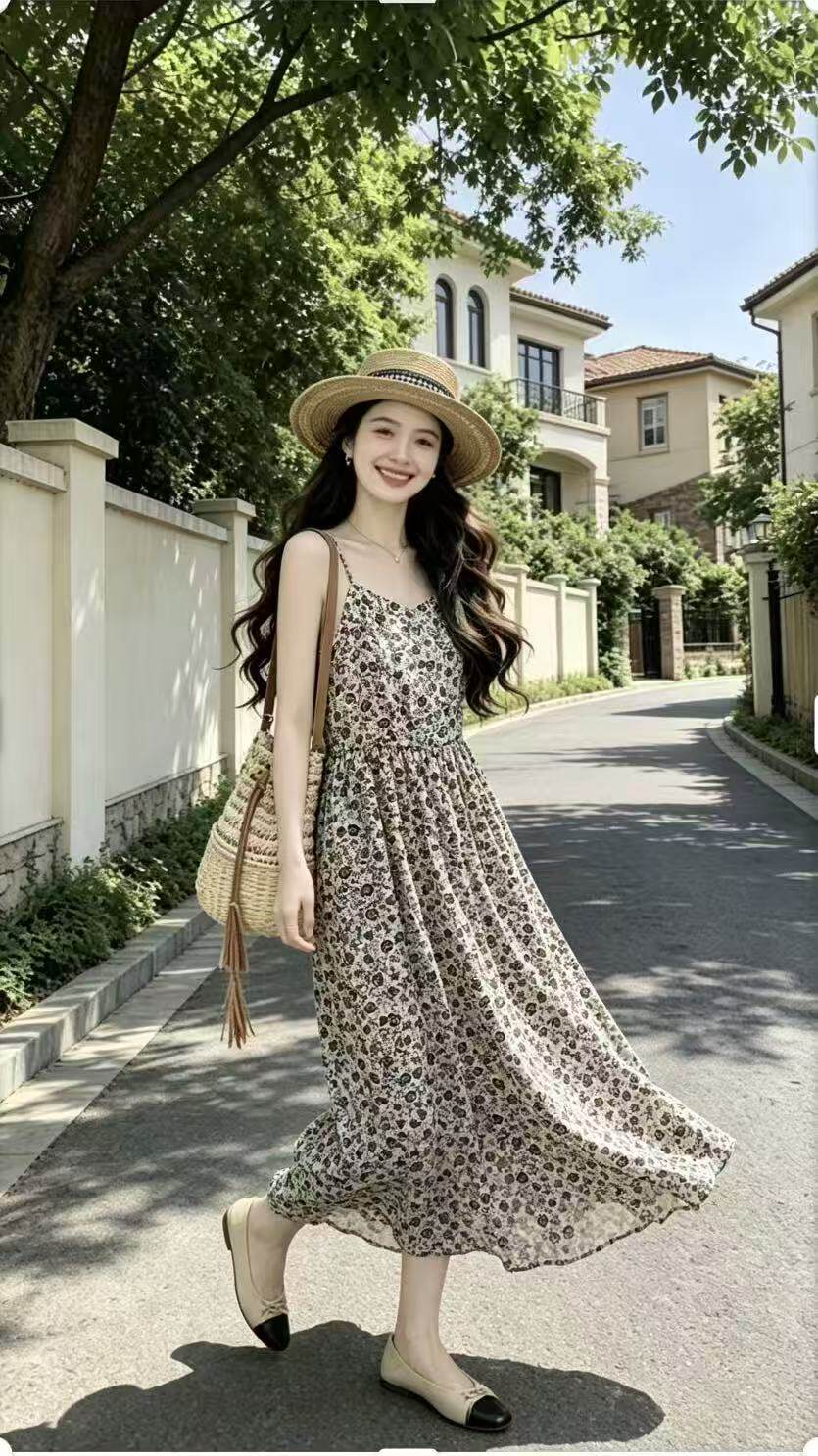 1500016专柜正品新款时尚百搭显瘦碎花连衣裙