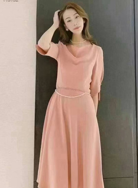 1500275哥家专柜正品春夏新款连衣裙女高级感气质收腰A裙子中长裙