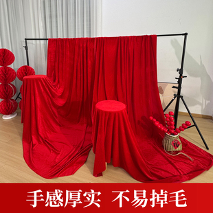 金丝绒红色桌布订婚红布结婚装饰背景布活动摆台桌子台布
