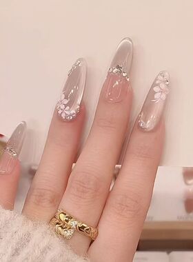 【春花夕拾】手作高货精品穿戴甲猫眼美甲贴片可拆裸色五瓣花