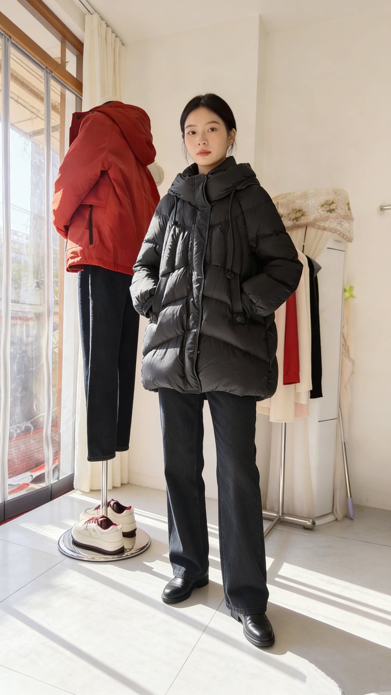 中长款羽绒服女冬季新款小个子时尚洋气面包服保暖加厚羽绒外套