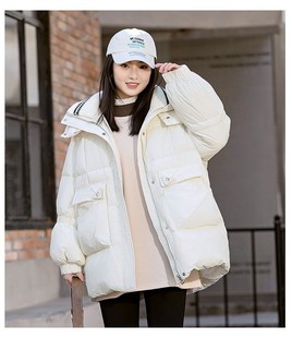 韩系杏色中长款羽绒服女2025新款加厚保暖连帽大口袋面包服上衣