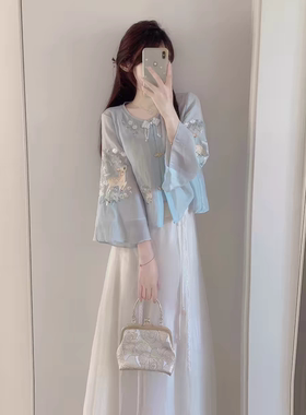 新中式国风套装女春夏2026新款改良汉服刺绣盘扣上衣半身裙两件套