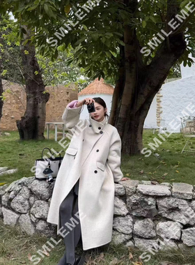 0001秋冬韩版立领慵懒宽松遮肉显瘦百搭轻奢中长款双面绵羊毛大衣