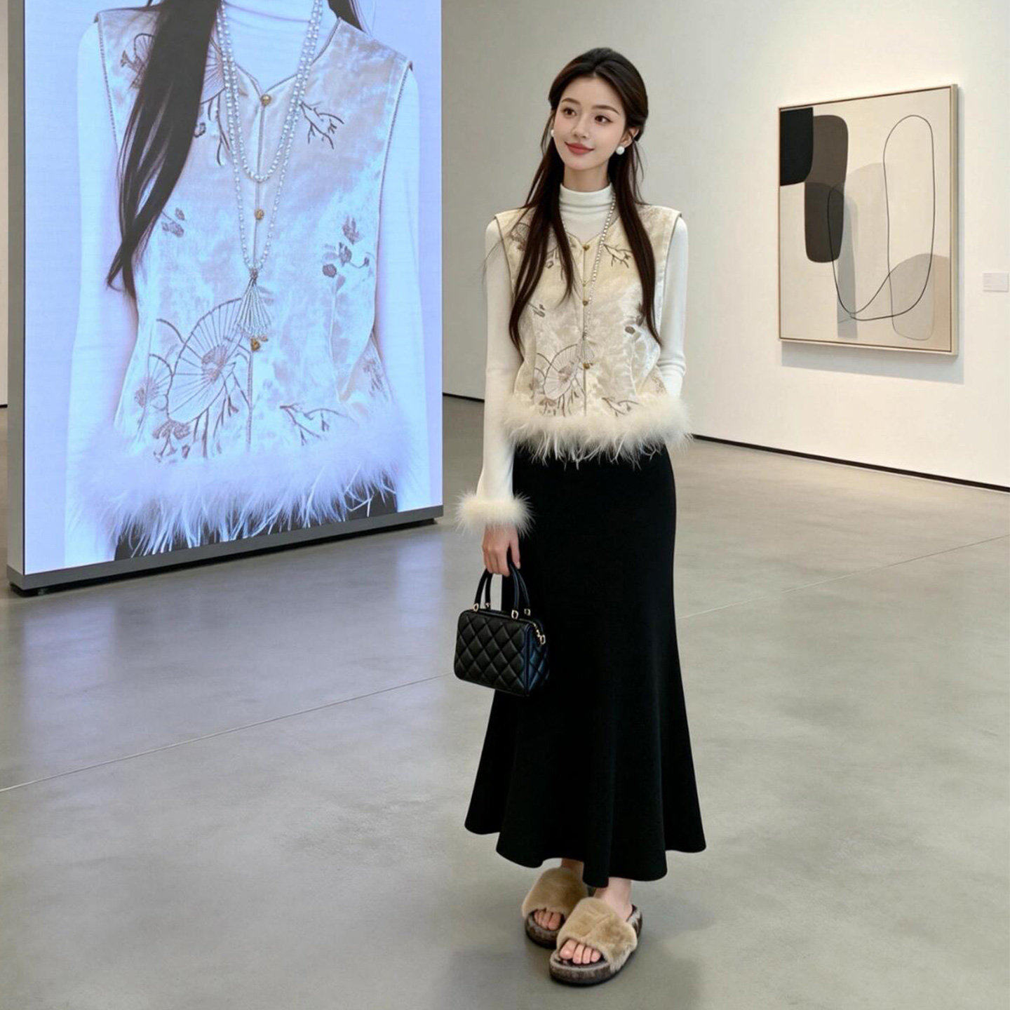 新中式国风复古盘扣马甲轻奢高级感穿搭一整套旗袍洋装套装冬季