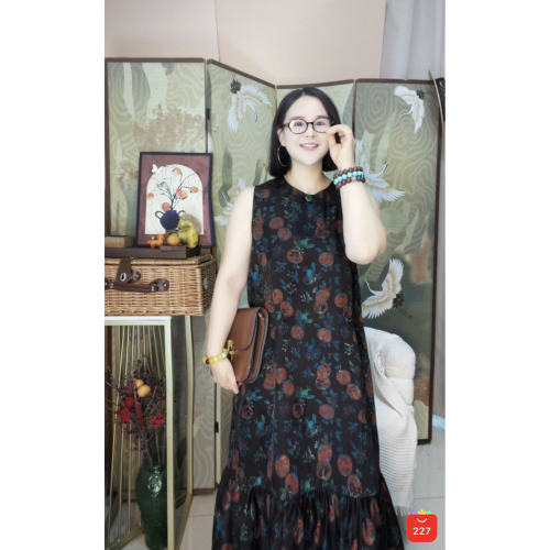 【大美红遍天】“乌玛风咖啡石榴花-香云纱“长款连衣裙！120长