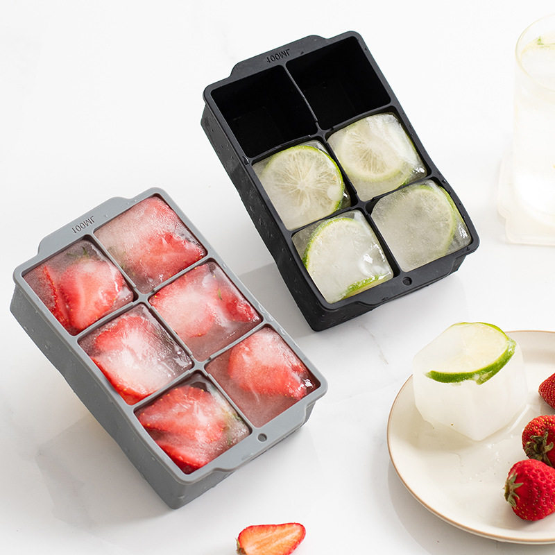 Silicone ice cube mold with lid 6-grid whiskey ice making bo