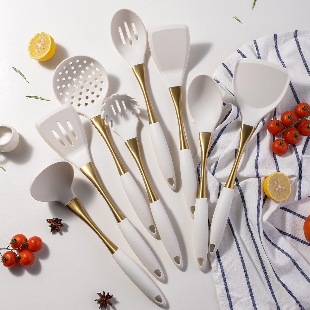 Silicone spatula and soup spoon set of 8 pieces with stainle