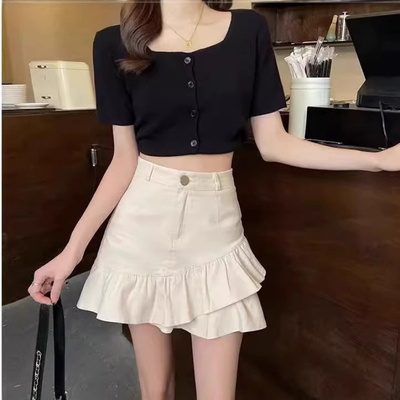 2025春夏新款半身裙白色牛仔不规