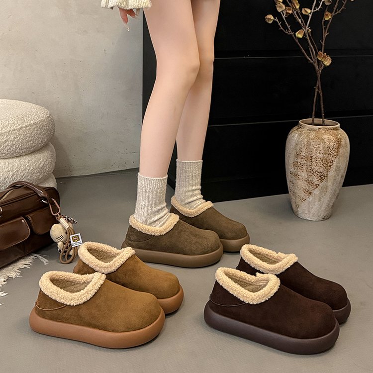 冬季毛毛鞋保暖雪地靴女厚底勃肯鞋棉鞋包头可踩后跟加绒一脚蹬