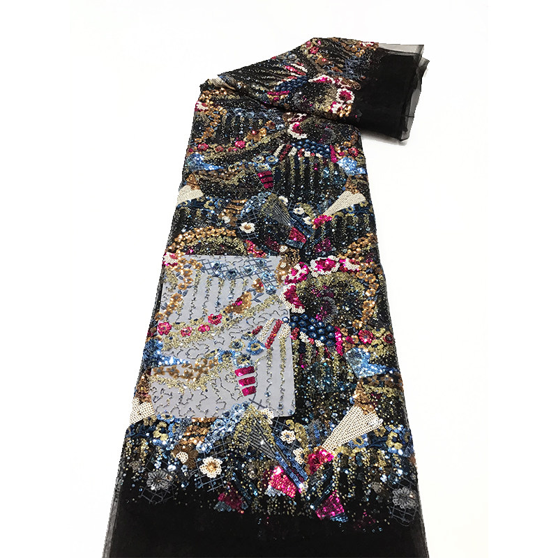 粉色波浪纹网纱方块服装绣花布