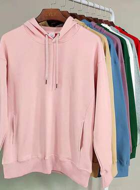 卫衣男连帽薄款春秋款纯棉宽松套头纯色落肩长袖上衣套头连帽帽衫