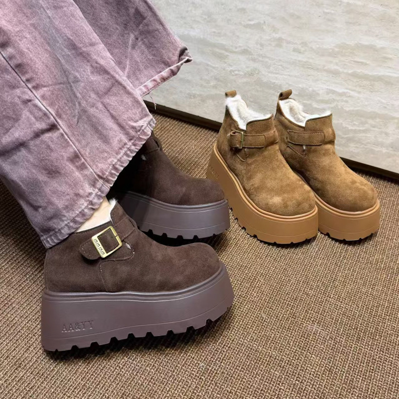 厚底加绒高帮勃肯鞋女MG2025冬季新品韩版圆头皮带扣增高百搭舒适