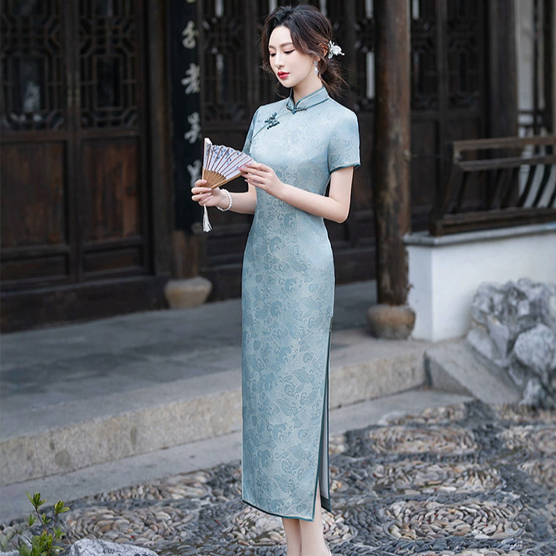 桑蚕丝提花旗袍中长款2025夏新款复古新中式连衣裙改良版淑女日常