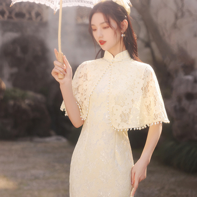 复古风日常短款两件套镂空