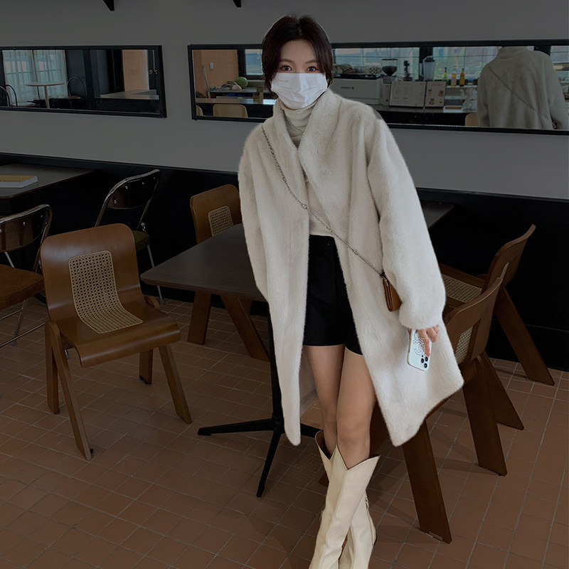 环保皮草大衣女长款立领甜美时髦加厚仿貂绒毛毛外套秋冬新款女装