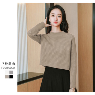 秋冬季小个子高腰中领毛衣女短款宽松显瘦加厚小款内搭打底针织衫
