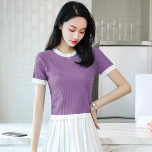 短袖t恤女2026新款夏季冰丝针织衫 小个子短款百搭配半身裙的上衣