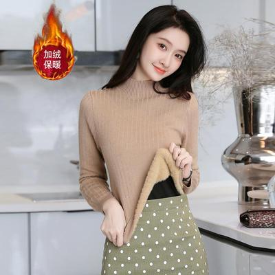 半高领短款加绒加厚毛衣女秋冬一体绒保暖打底衫小个子针织衫上衣