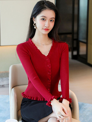其他单排扣时尚v领针织开衫