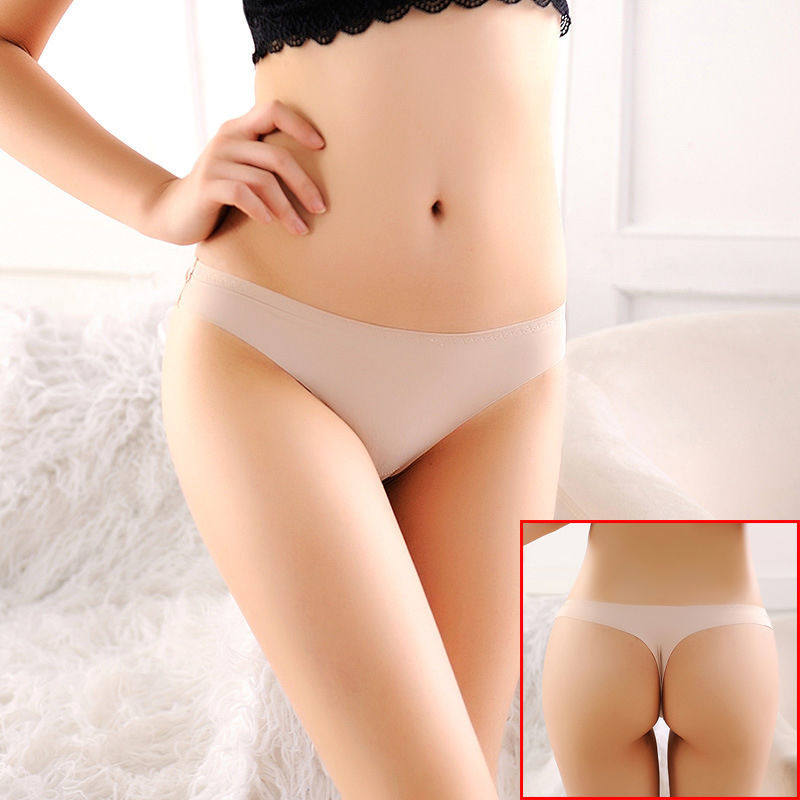 无痕一片式内裤女运动冰丝肤色健身T型肉色黑色超薄性感丁字裤T裤