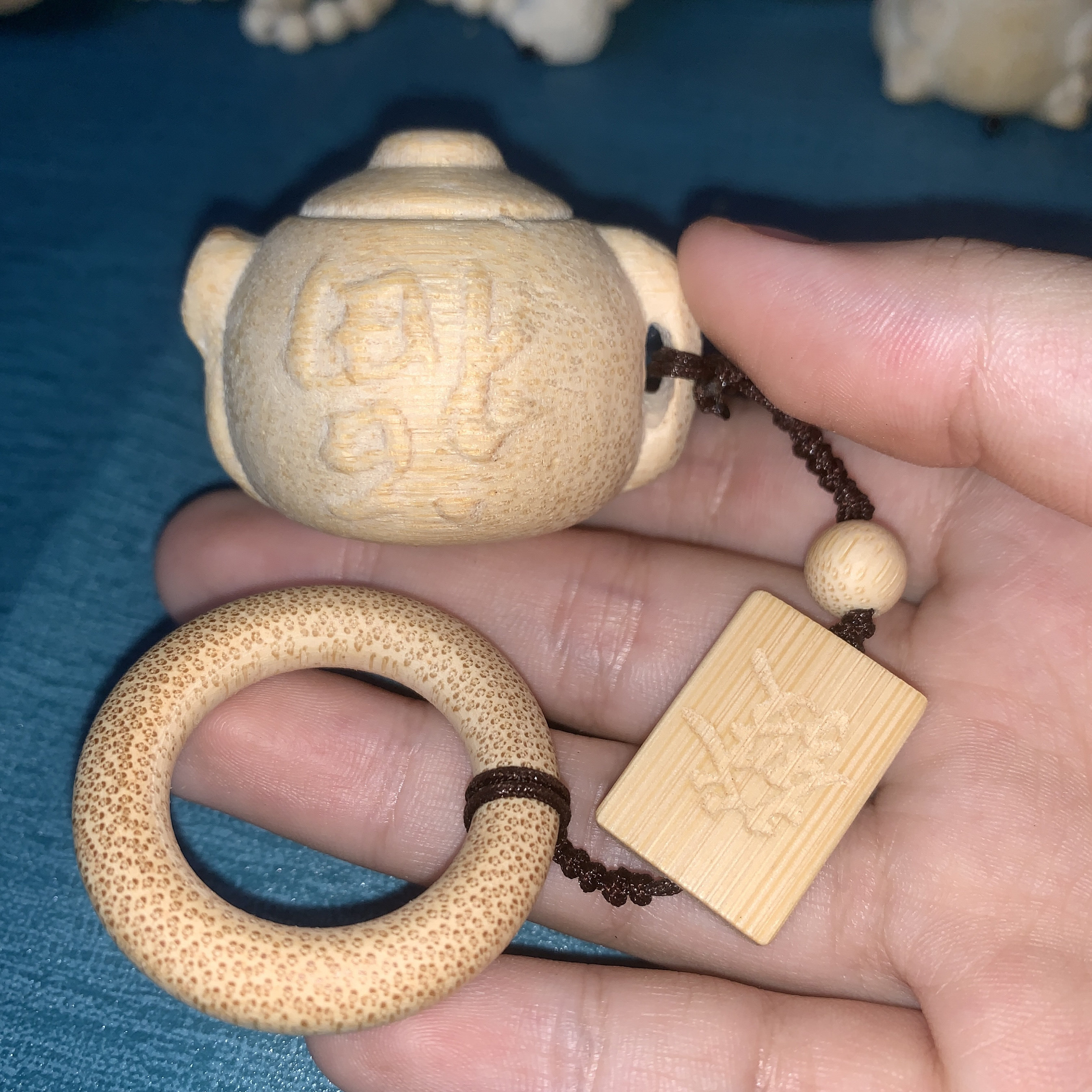 实心竹手握把把壶艺术茶壶摆件竹子把玩件配饰福壶挂件文玩