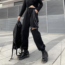 加绒加厚工装裤女秋冬韩版ins嘻哈宽松显瘦高腰破洞拉链束脚裤潮