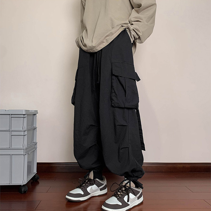 日系大口袋工装裤男士潮牌高街春秋新款宽松束脚春秋休闲裤子机能